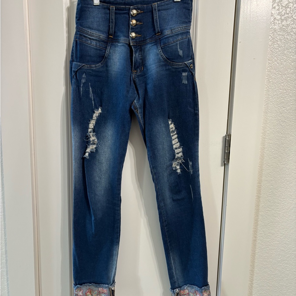 Butt Lift Push Up Button Fly High Rise Stretch Glamour Glow Denim Jeans